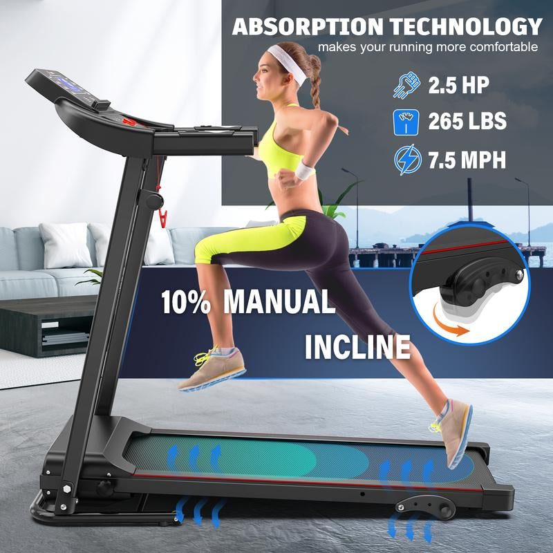 [New Arrival] Incline Treadmill 7.5MPH with Handle for Home and Office,Folding Treadmills Whith 265LBS Weight Capacity,2.5Hp 3 Models 1-12 Programs LED Display Screen