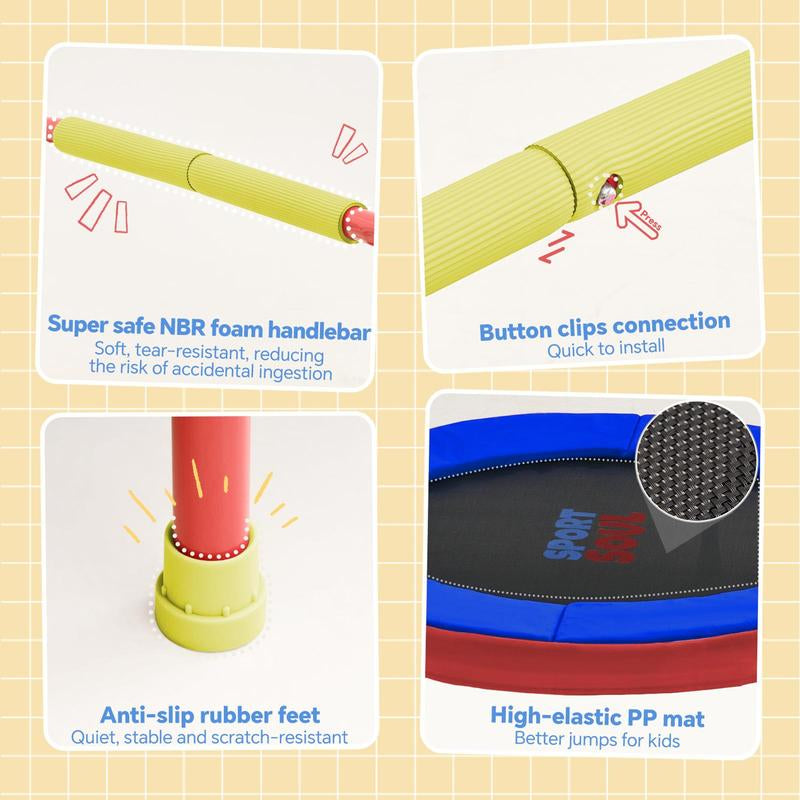 SPORTSOUL Mini round Trampoline for Kids 36" Indoor Toddler Trampoline with Non-Slip Foam Handle Enclosed Design Stable Safe Bounce Small Trampoline Gift for Boys Girls
