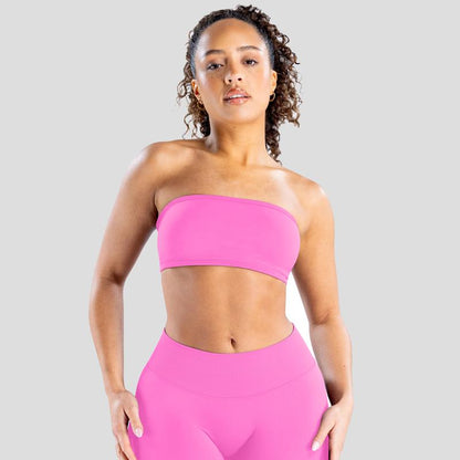 DENFY Impact Backless Bandeau Fitness Gymwear Women’S Padded Bandeau Sports Tube Top Sportswear Bra Strapless Wireless Solid Seamless Yoga Workout Bralette