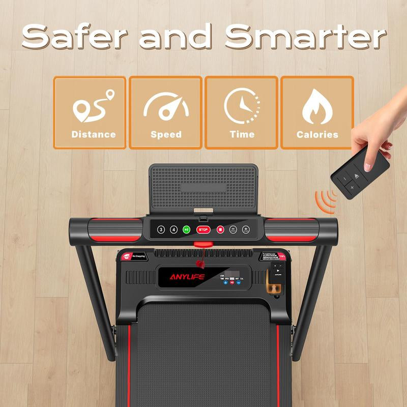 【Blackfriday】Anylife Treadmills Home with Foldable Handle Bar with Safety Clip, Flat/Incline under Desk Treadmill, Brushless Motor, Walking Pad, Exercise Equipment with Remote Control, 330 Lbs Capacity, with LED Display, D2