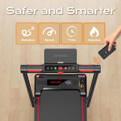 【Blackfriday】Anylife Treadmills Home with Foldable Handle Bar with Safety Clip, Flat/Incline under Desk Treadmill, Brushless Motor, Walking Pad, Exercise Equipment with Remote Control, 330 Lbs Capacity, with LED Display, D2