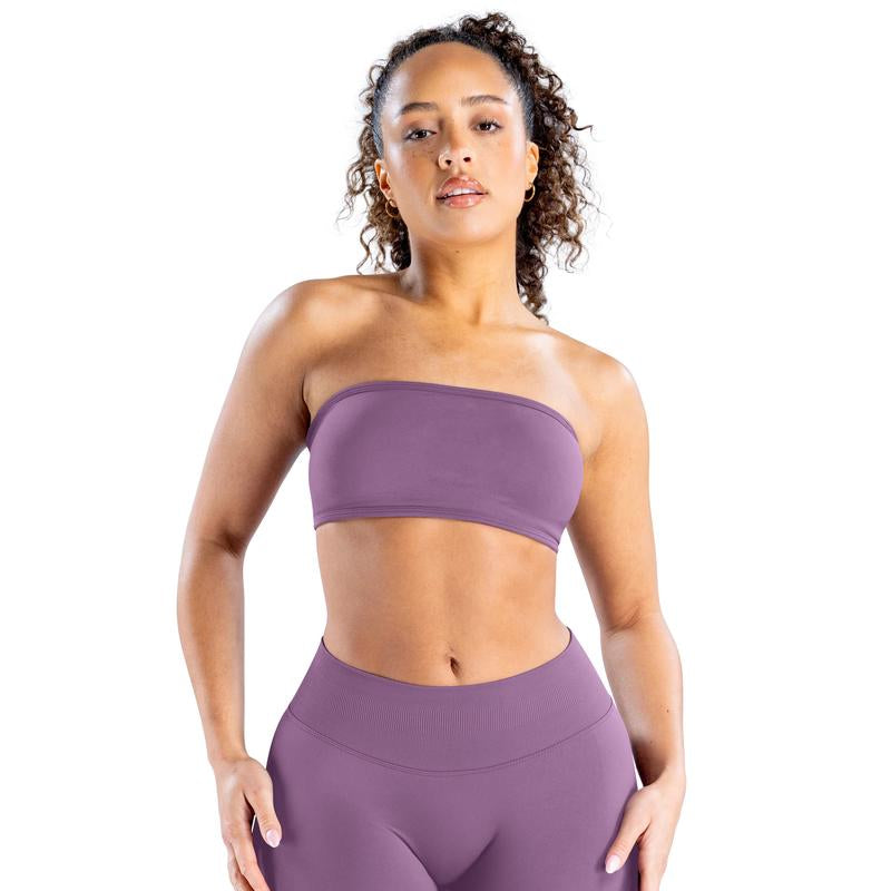 DENFY Impact Backless Bandeau Fitness Gymwear Women’S Padded Bandeau Sports Tube Top Sportswear Bra Strapless Wireless Solid Seamless Yoga Workout Bralette