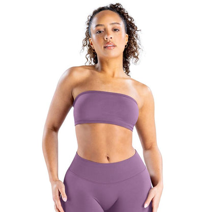 DENFY Impact Backless Bandeau Fitness Gymwear Women’S Padded Bandeau Sports Tube Top Sportswear Bra Strapless Wireless Solid Seamless Yoga Workout Bralette