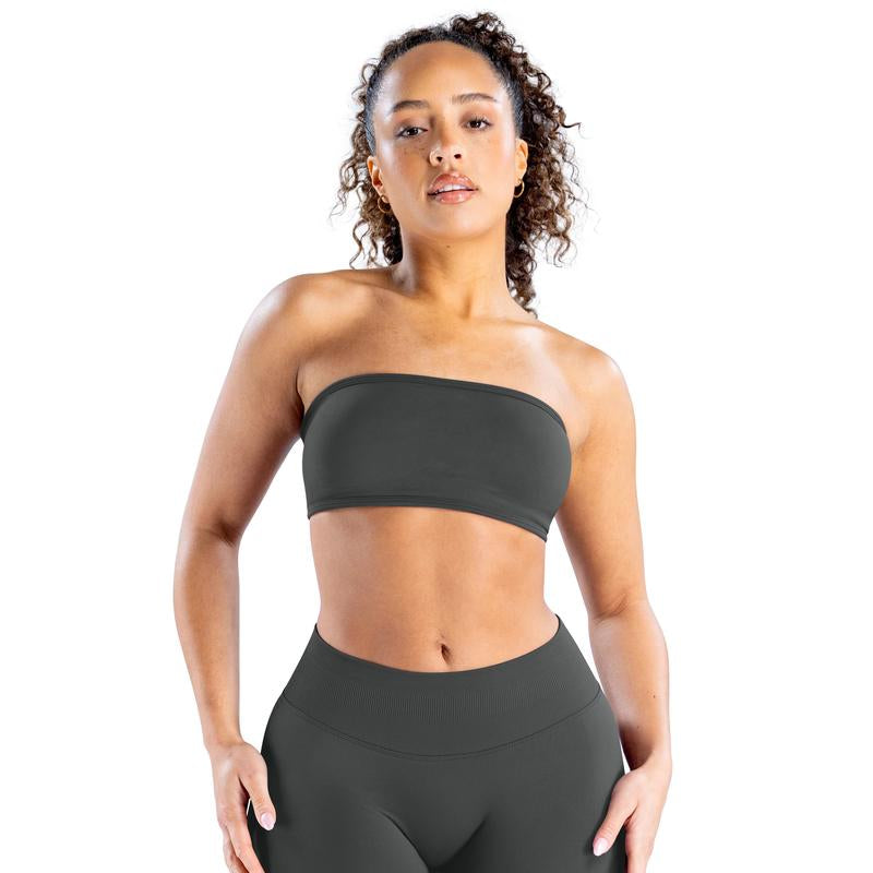 DENFY Impact Backless Bandeau Fitness Gymwear Women’S Padded Bandeau Sports Tube Top Sportswear Bra Strapless Wireless Solid Seamless Yoga Workout Bralette