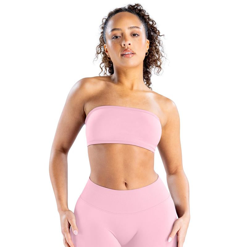 DENFY Impact Backless Bandeau Fitness Gymwear Women’S Padded Bandeau Sports Tube Top Sportswear Bra Strapless Wireless Solid Seamless Yoga Workout Bralette