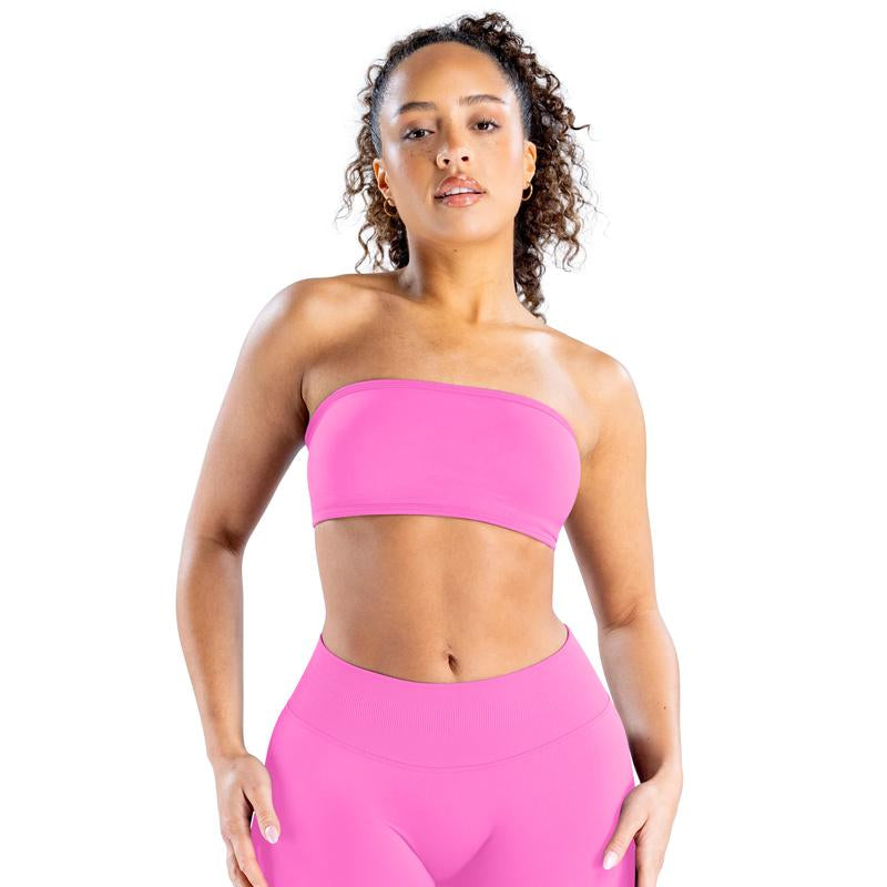 DENFY Impact Backless Bandeau Fitness Gymwear Women’S Padded Bandeau Sports Tube Top Sportswear Bra Strapless Wireless Solid Seamless Yoga Workout Bralette