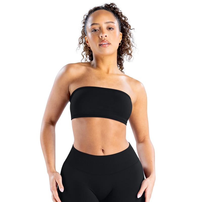 DENFY Impact Backless Bandeau Fitness Gymwear Women’S Padded Bandeau Sports Tube Top Sportswear Bra Strapless Wireless Solid Seamless Yoga Workout Bralette