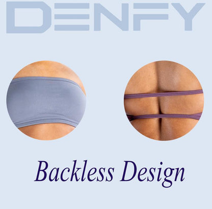 DENFY Impact Backless Bandeau Fitness Gymwear Women’S Padded Bandeau Sports Tube Top Sportswear Bra Strapless Wireless Solid Seamless Yoga Workout Bralette