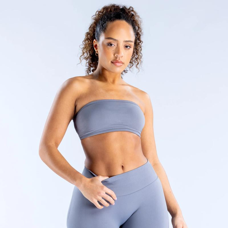 DENFY Impact Backless Bandeau Fitness Gymwear Women’S Padded Bandeau Sports Tube Top Sportswear Bra Strapless Wireless Solid Seamless Yoga Workout Bralette