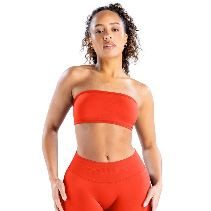 DENFY Impact Backless Bandeau Fitness Gymwear Women’S Padded Bandeau Sports Tube Top Sportswear Bra Strapless Wireless Solid Seamless Yoga Workout Bralette