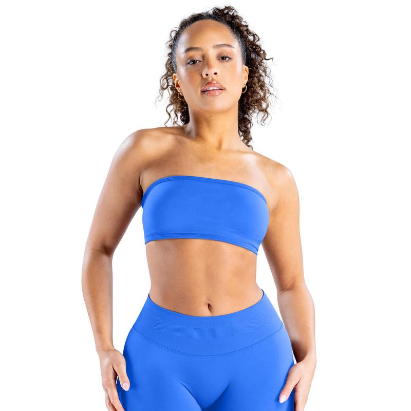 DENFY Impact Backless Bandeau Fitness Gymwear Women’S Padded Bandeau Sports Tube Top Sportswear Bra Strapless Wireless Solid Seamless Yoga Workout Bralette