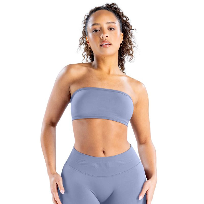 DENFY Impact Backless Bandeau Fitness Gymwear Women’S Padded Bandeau Sports Tube Top Sportswear Bra Strapless Wireless Solid Seamless Yoga Workout Bralette